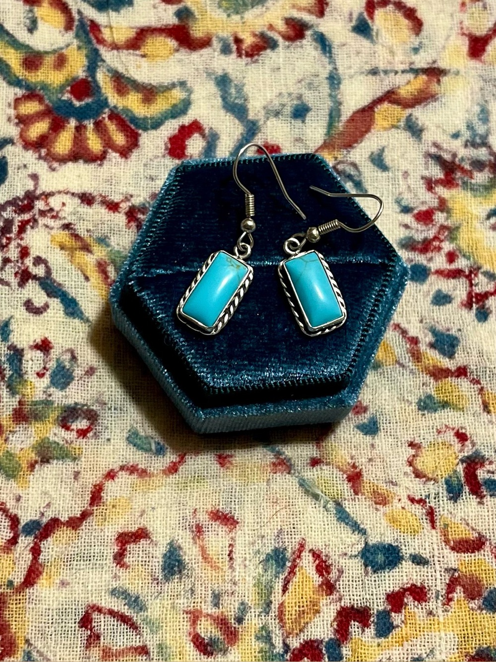 Turquoise Rectangular Drop Earrings - Navajo sterling silver